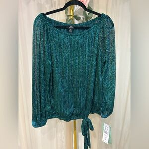 MSK Dazzling Jade Metallic Off Shoulder Blouse XL NWT Party Top